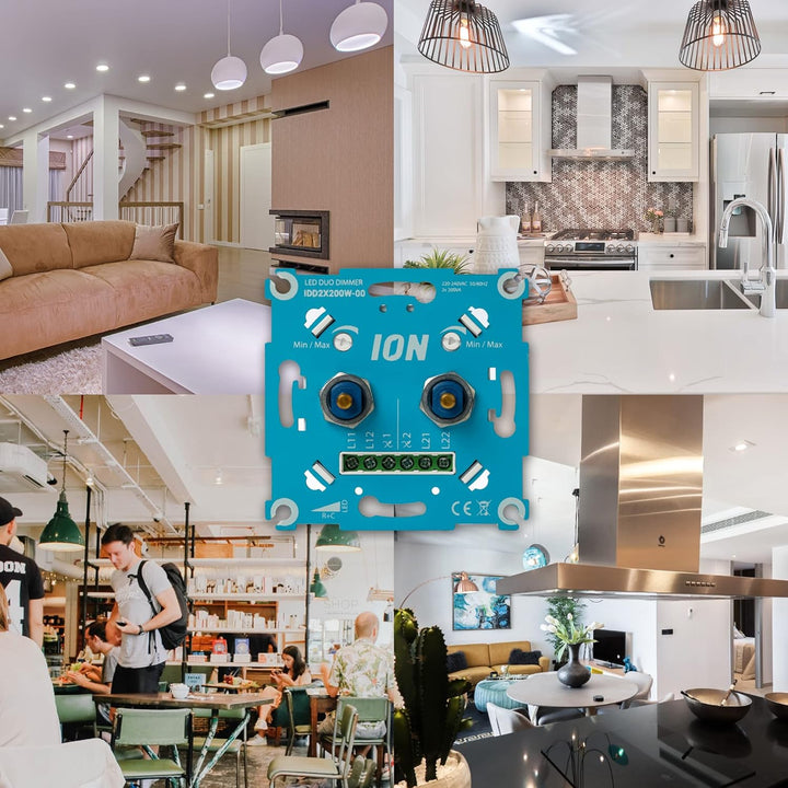 ION INDUSTRIES 2X200W Duo LED Dimmer - Mit Anthrazit Frontplatte - Professioneller Duo Dimmerschalte