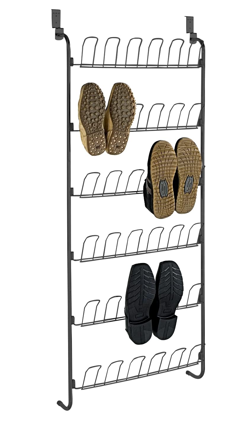 WENKO Tür-Schuhregal, 6 Ablagen für bis zu 18 Paar Schuhe, Zum Einhängen an die Tür, Pulverbeschicht
