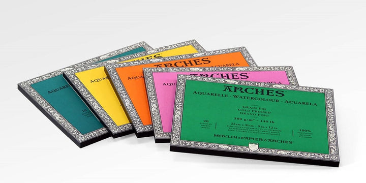 Arches - Aquarellpapierblock, 17,8 x 25,4 cm, 20 Blatt, 300 g/m², rau, säurefrei, weiss.
