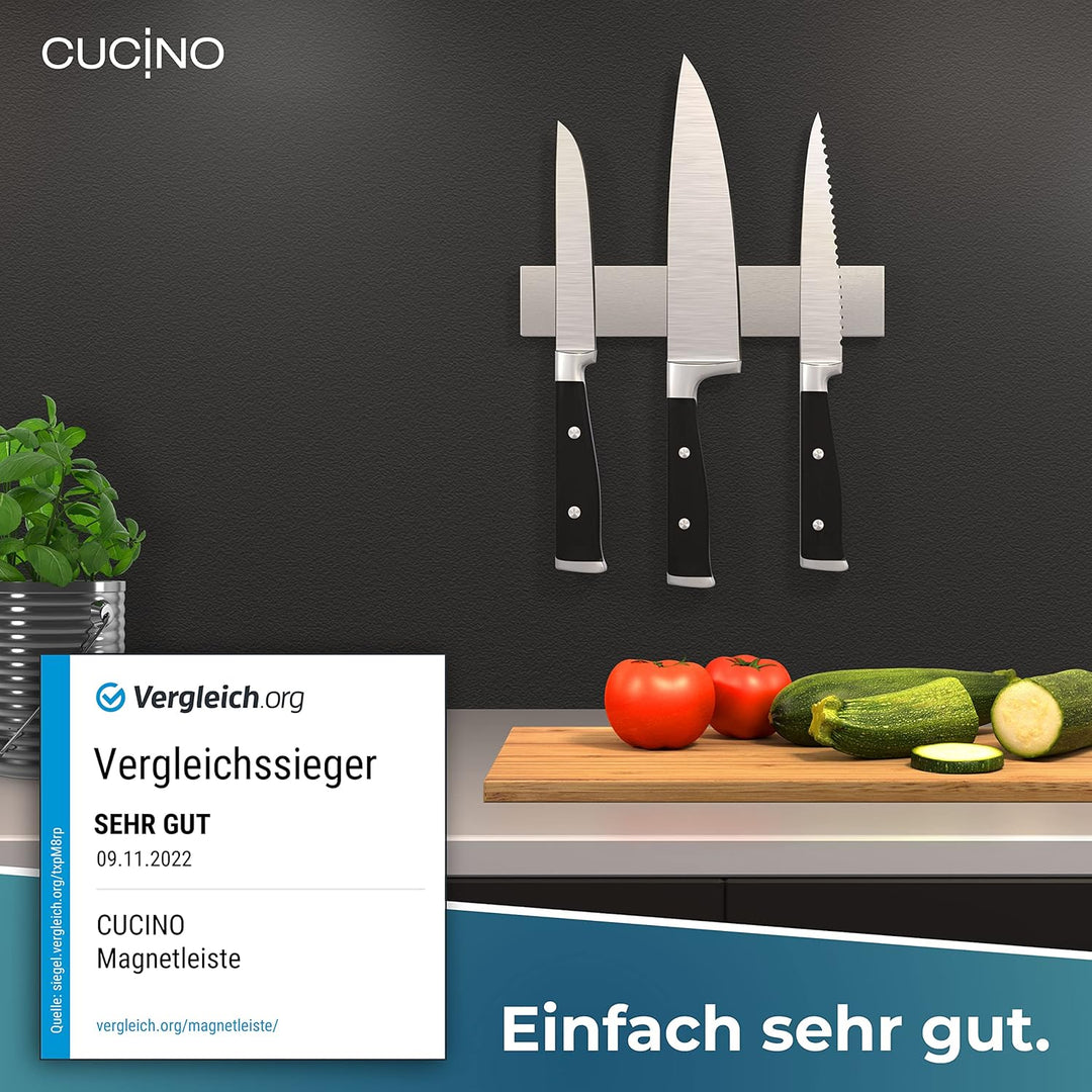 Cucino Magnetleiste Messer mit extra starkem Magnet - Vergleichssieger 2022 - Einfache Montage mit 3