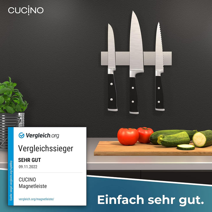 Cucino Magnetleiste Messer mit extra starkem Magnet - Vergleichssieger 2022 - Einfache Montage mit 3