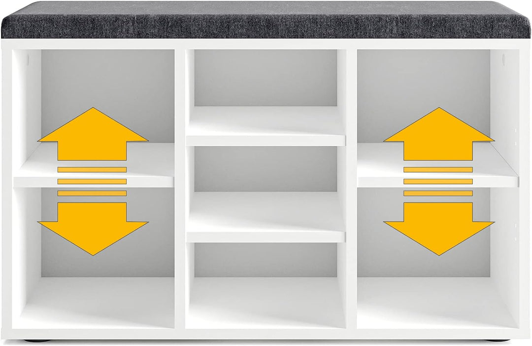 KOMTO Schuhbank mit Sitzfläche - Schuhregal Weiss 80 x 50 x 30 cm Schuhschrank mit Sitzbank Flur Ban