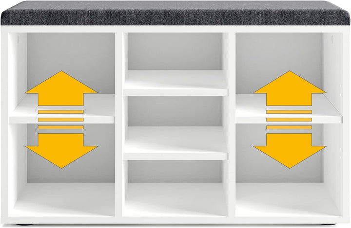 KOMTO Schuhbank mit Sitzfläche - Schuhregal Weiss 80 x 50 x 30 cm Schuhschrank mit Sitzbank Flur Ban