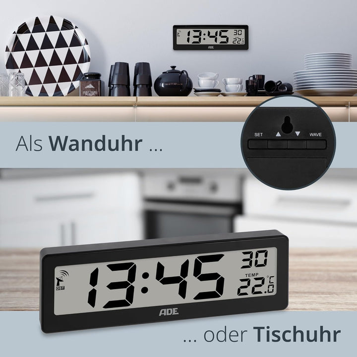 ADE Digitale Funkuhr Wohnzimmer mit Temperaturanzeige | sehr grosse Ziffern | gut ablesbares Display