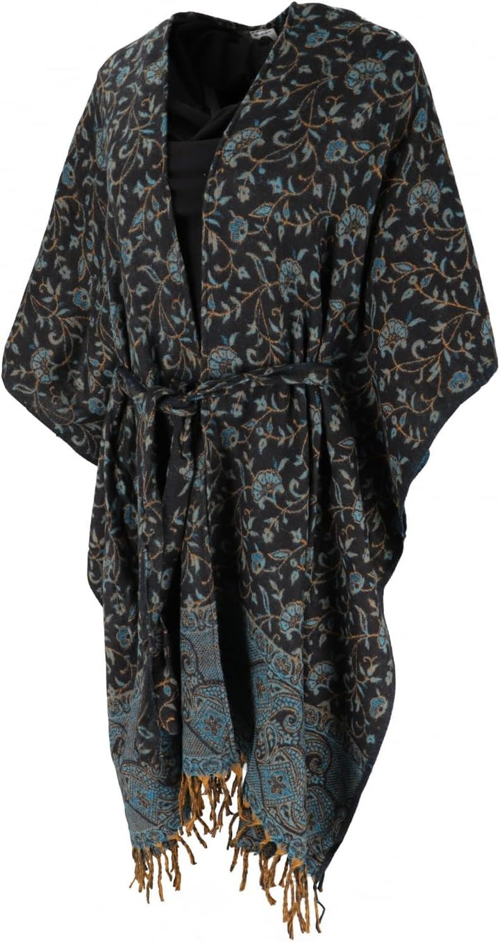 GURU SHOP Flauschiger Kimono Mantel, Kimonokleid, Kaftan, Poncho, Damen, Grün, Synthetisch, Size:40