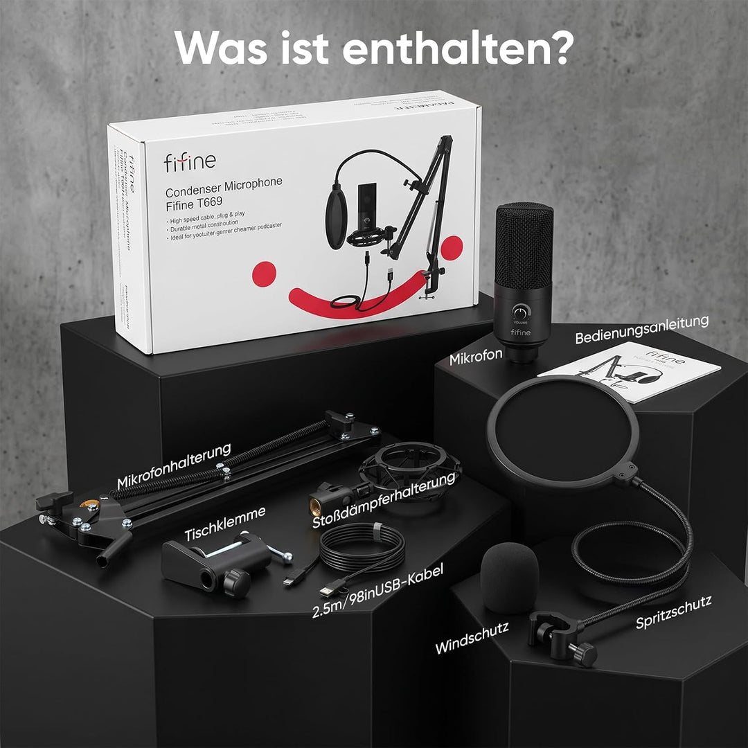 FIFINE Streaming Mikrofon PC mit Arm, USB Mikrofon PS4 PS5, Microphone für Gaming Podcast Studio, Po