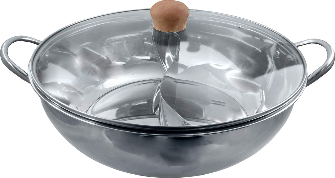 yoaxia ® - HOT POT mit Glasdeckel [ Ø 34cm ] Edelstahl Topf mit 2 Kammern/Feuertopf