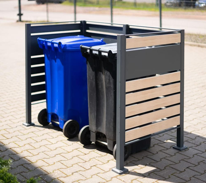WESTMANN 2er Mülltonnenverkleidung Planum | Metall 160x80x120 cm Grau/Braun | Mülltonnen Sichtschutz