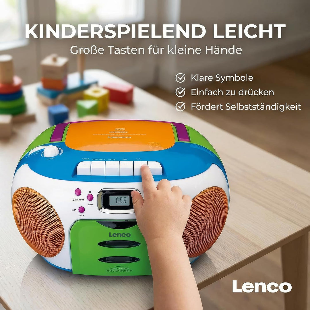 Lenco SCD-971 -Kinderradio - Kassettenradio mit CD - CD-Radio - Kassettenplayer - Stereo Lautspreche