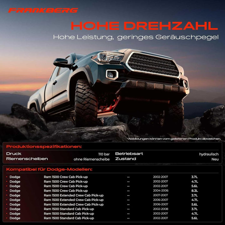 Frankberg Servopumpe Hydraulisch Lenkung ohne Riemenscheibe Kompatibel mit Ram 1500 3.7L-5.7L 2002-2