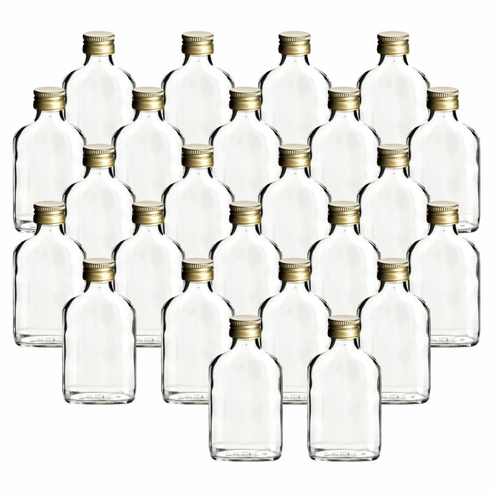 gouveo 24er Set Glasflasche 100 ml (0,10 l) Glasflasche 100 ml Flachmann Schraubverschluss PP28 mit