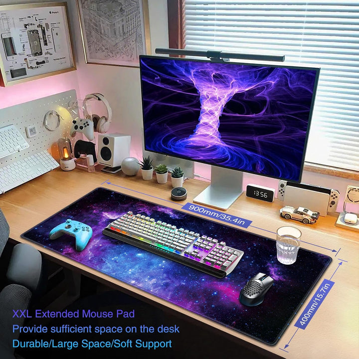 Gaming Mauspad XXL 900 x 400 mm- Mousepad Gross Schreibtischmatte Vernähte Kanten WassXerdicht Anti-