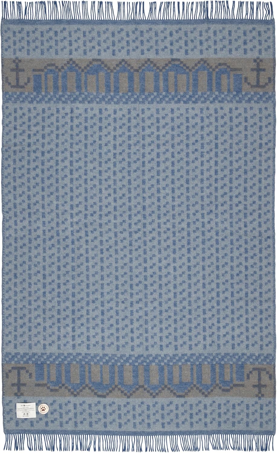 ÖJBRO VANTFABRIK "Skaftö Marin gewebte Wolldecke mit Fransen 130x220 cm blau/grau/beige 100% Merinow