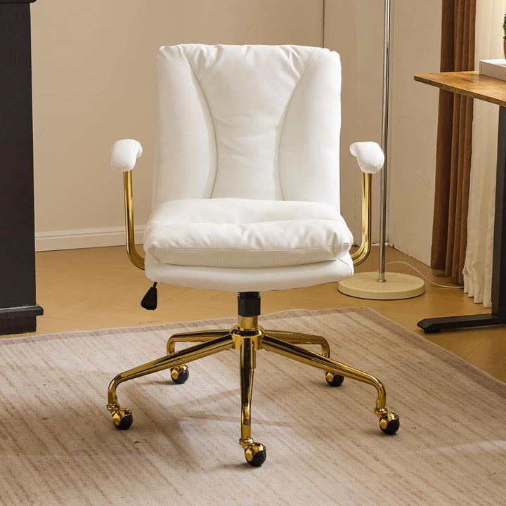 Bonnlo Bürostuhl Ergonomisch, Schreibtischstuhl mit Goldenen Armlehnen, Chefsessel, Drehstuhl mit Ro