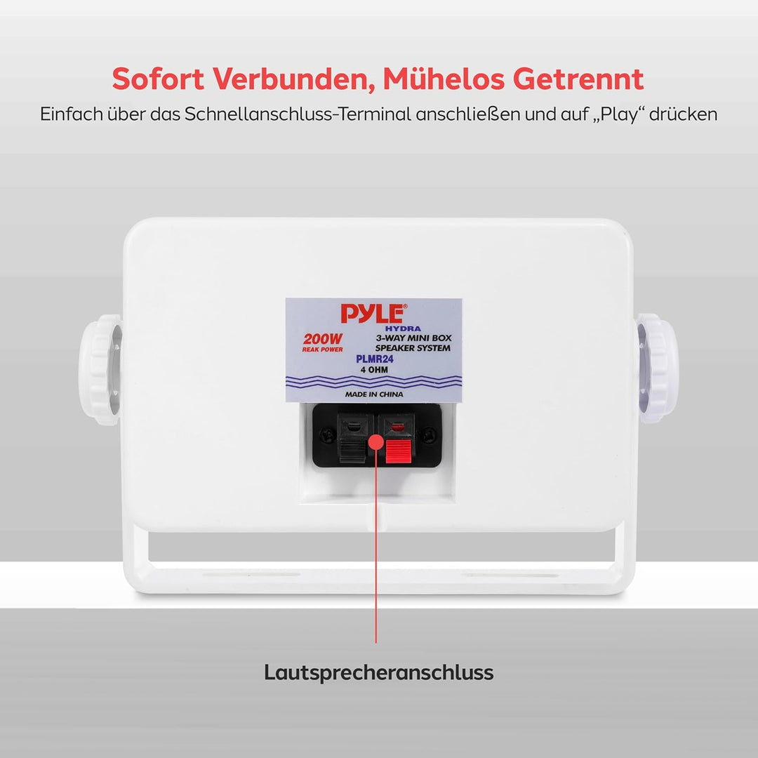 Pyle Wasserdichte Lautsprecher 3.5-Zoll-200-Watt 3-Wege Wetterfeste Mini Box, Weiss, PLMR24, Weiss