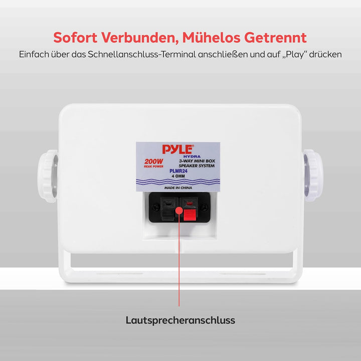 Pyle Wasserdichte Lautsprecher 3.5-Zoll-200-Watt 3-Wege Wetterfeste Mini Box, Weiss, PLMR24, Weiss