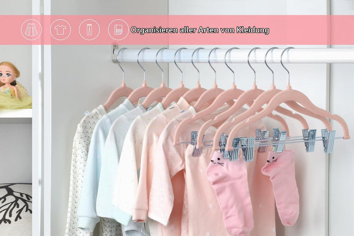ManGotree Kinder-Rockbügel, 28 Pack Baby-Samtbügel mit beweglichen Clips, rutschfeste Hosenbügel, 30