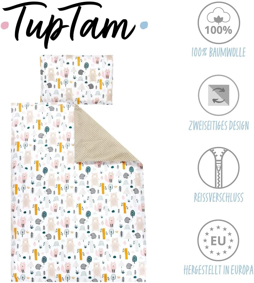 TupTam Kinder Bettwäsche Gemustert 2-Teilig Wendebettwäsche, Farbe: Waldtiere, Grösse: 135x100 cm 13