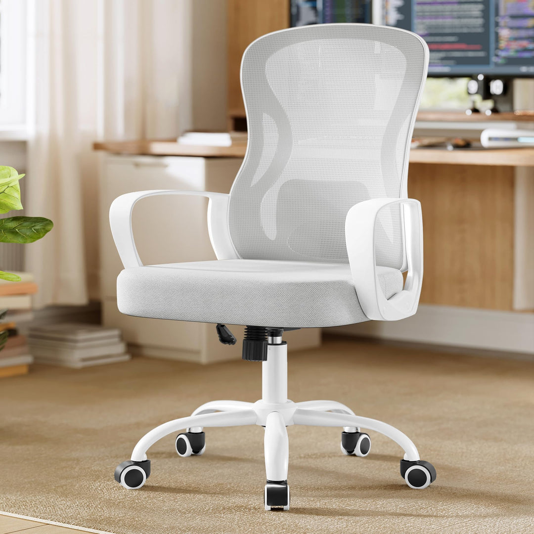 SONGMICS Bürostuhl ergonomisch, Drehstuhl mit Netzgewebe, Schreibtischstuhl mit Lendenstütze, Wippfu