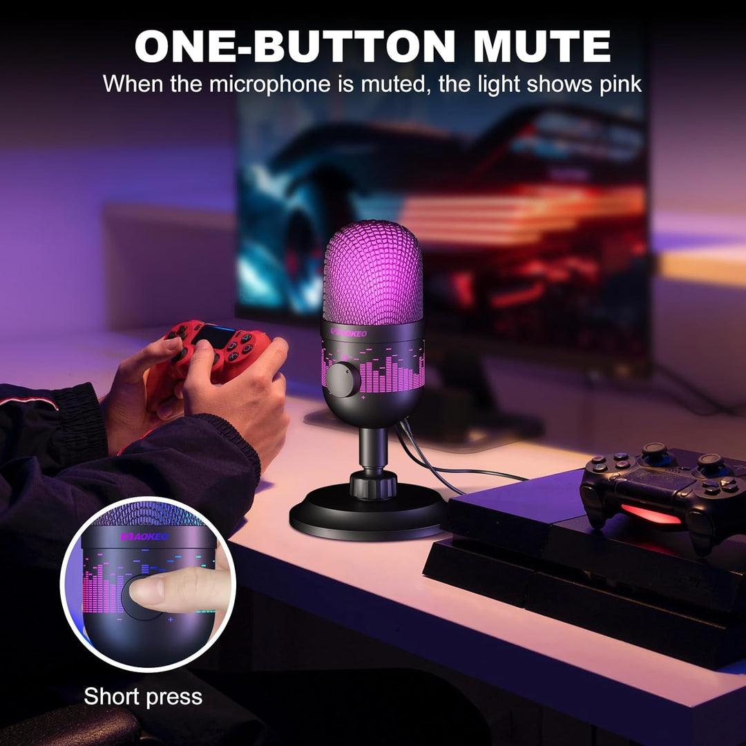 aokeo Gaming Mikrofon, USB Computer Mikrofon für PC, Mac, PS4/5, Kondensator Podcast Mic für Studioa