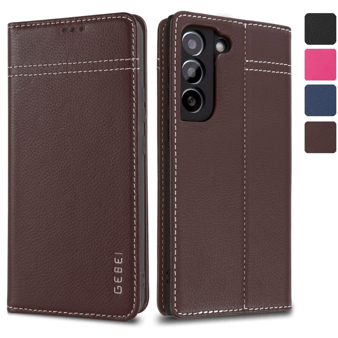 Hülle Echt Leder für Samsung Galaxy S22 Plus (S22+) 5G - Premium Echte Lederhülle mit Standfunktion