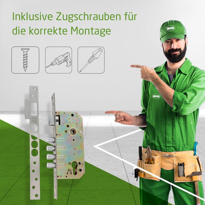 Amig - Einsteckschloss mit Schiebers für Holztüren | 50/85 mm | Ohne Zylinder und Sicherheitsriegel