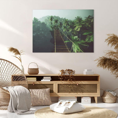 ARTTOR Bilder auf Leinwand 100x70cm Leinwandbild Dschungel Palme Brücke Gross Wanddeko Bild Schlafzi