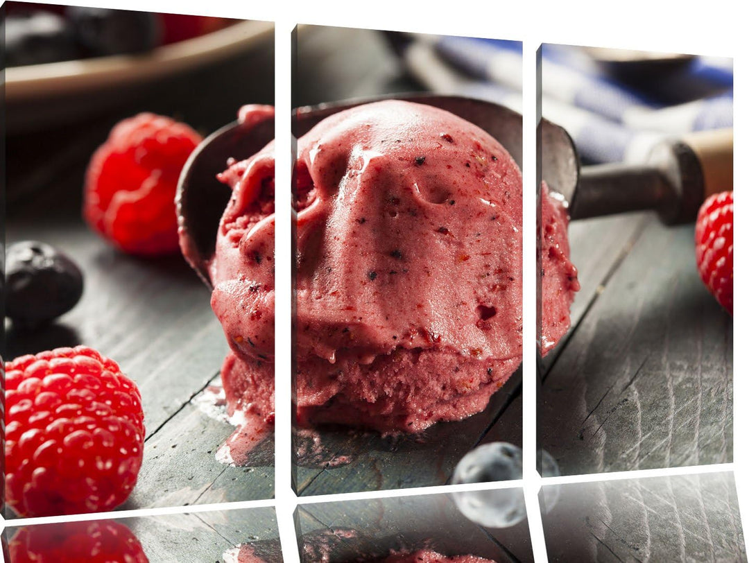 Köstliches Beeren Eis als 3-Teiler Leinwandbild 120x80 Bild auf Leinwand, XXL riesige Bilder fertig
