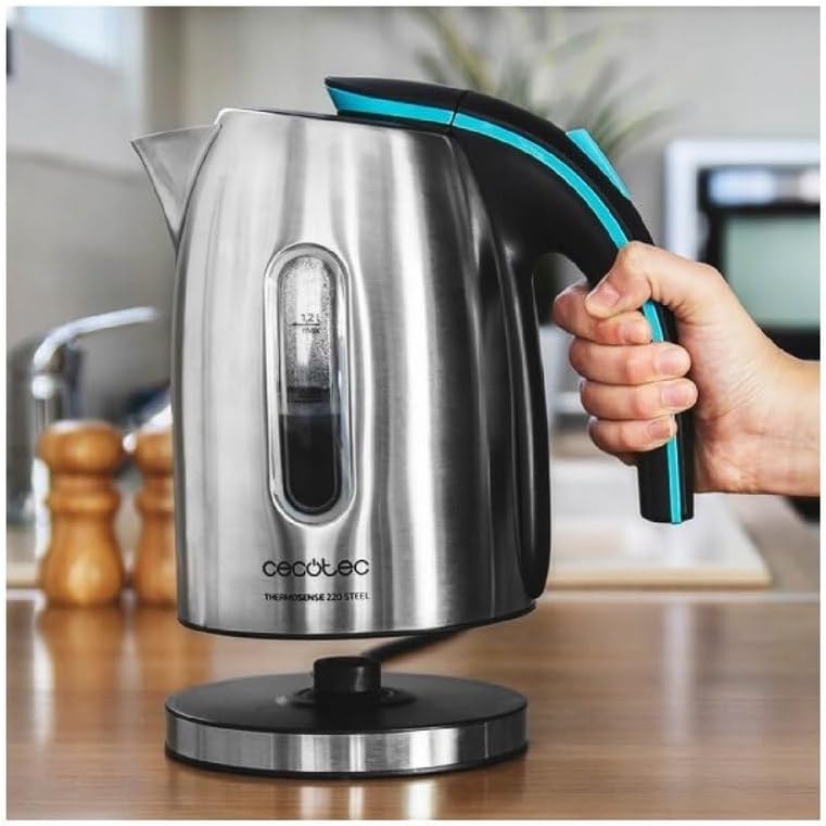 Cecotec elektrischer Wasserkocher TermoSence 220 STeel, 1.2 Liter, BPA-frei, rostfreier Stahl, Anti-