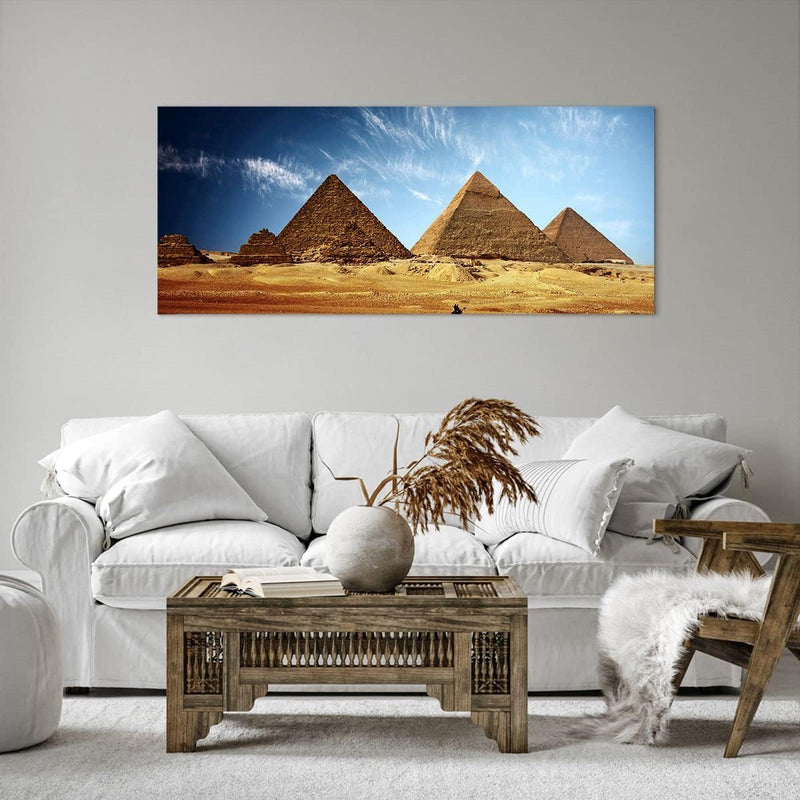 Wandbilder Dekoration Wohnzimmer Pyramide Wüste Sand Panorama Bilder auf Leinwand 120x50cm Leinwandb