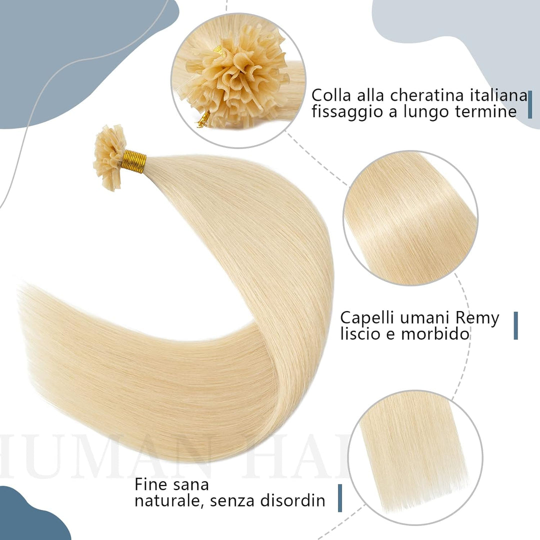 Bonding Extensions Echthaar Haarverlängerung Keratin U Tip 1g/Strähne 100g/Packung Günstig Natürlich
