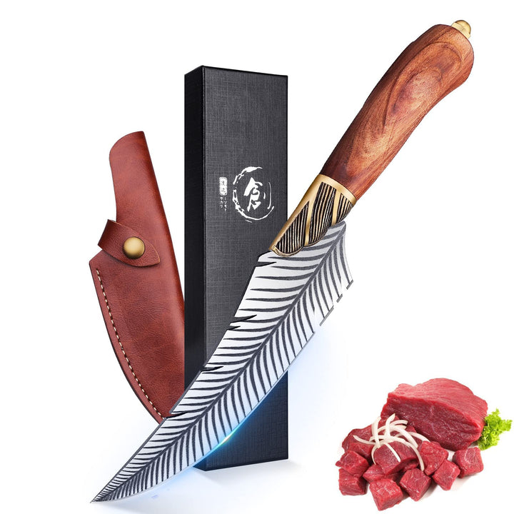 PURPLEBIRD Original Ausbeinmesser Wikinger Messer Handgeschmiedetes Japanisches Kochmesser mit Leder