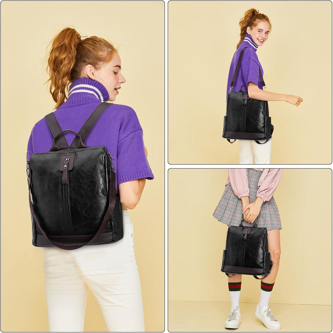 HUA ANGEL Elegant Anti Diebstahl Rucksack Damen Klein Cityrucksack Wasserdicht Leder Handtaschen Ruc