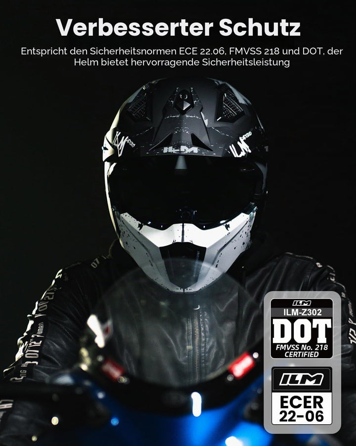 ILM Helm Motorrad Motocross Herren Damen Vintage Retro mit Visier ECE Model Z302,Schädel Matt, XL XL