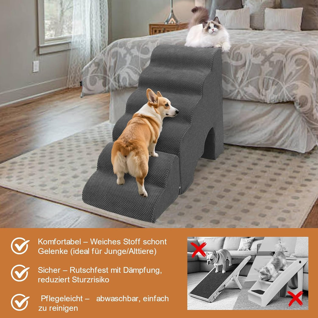 Hundetreppe 60cm Hoch für Bett, 6 Stufen Hunderampe für Boxspringbett, rutschfeste Haustiertreppe/Ra