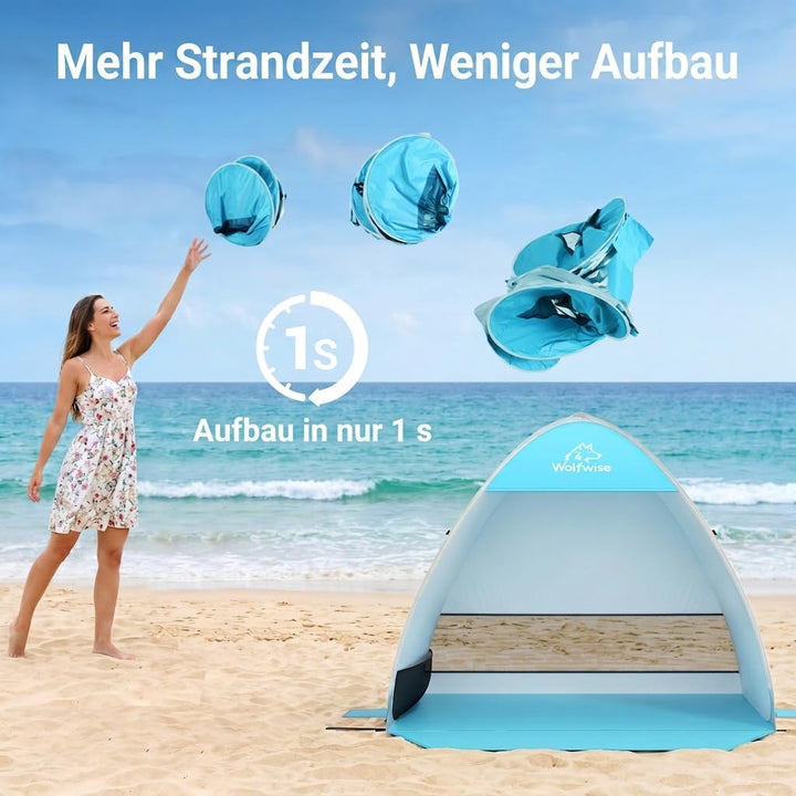 Wolfwise Strandmuschel Pop Up, UPF50+ Sonnenschutz, tragbar mit Tragetasche, sofortiger und einfache