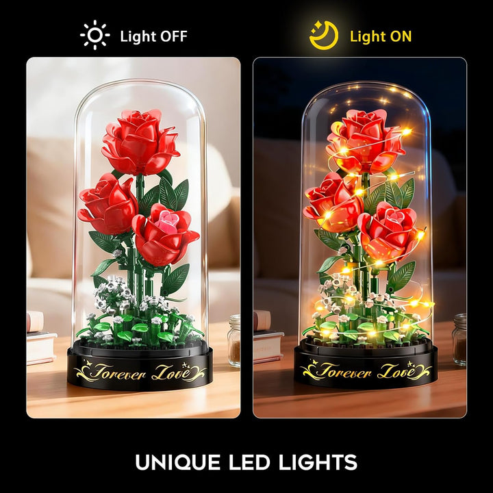 Rosen Blumenstrauss Bauset mit LED Licht – 3,6 MM Rosenstrauss mit Abdeckung Valentinstagsgeschenk f