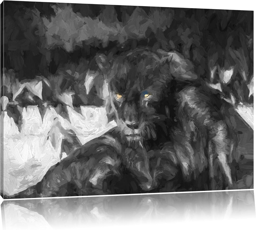 schwarzer Panther schwarz/weiss Deluxe Format: 100x70 cm auf Leinwand, XXL riesige Bilder fertig ger