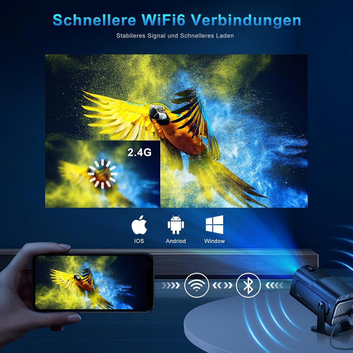 Seseno Beamer, Mini Projektor, 4K FHD 1080P Tragbarer Projektor, Unterstützt Android 11.0 5G WiFi 6