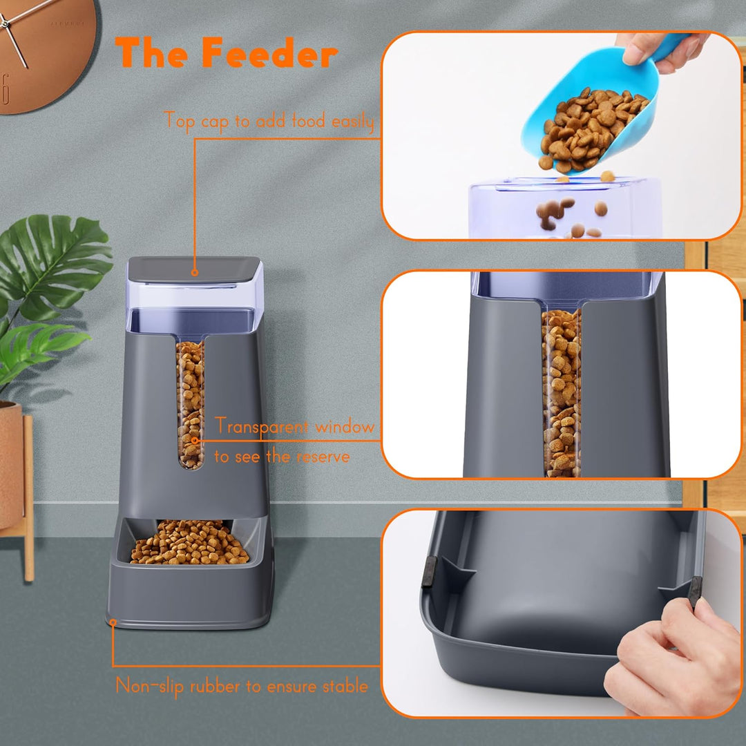 Automatischer Katzenfutterspender und Katzenwasserspender im Set, 2 Packungen, automatischer Hundefu