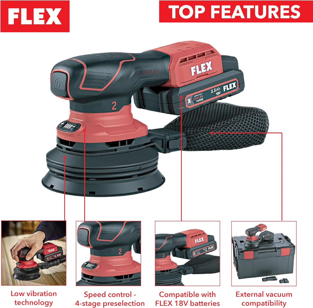 Flex Akku-Exzenterschleifer ORE 2-125 18-EC C (ohne Akku, Schleifteller-ø 125 mm, Multisander mit Dr