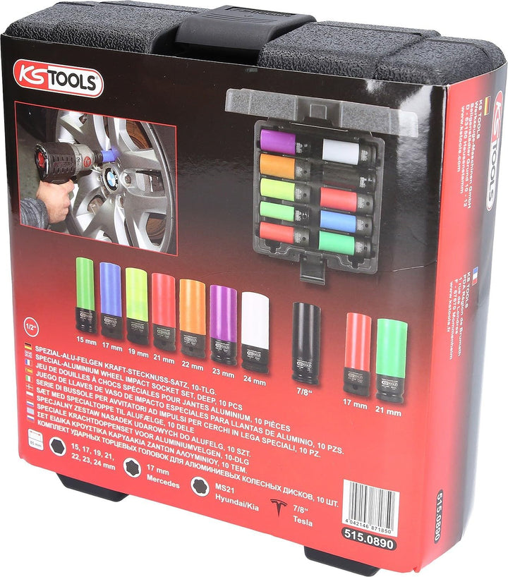 KS Tools 515.0890 1/2' Spezial-Alu-Felgen Kraft-Stecknuss-Satz, 10-tlg
