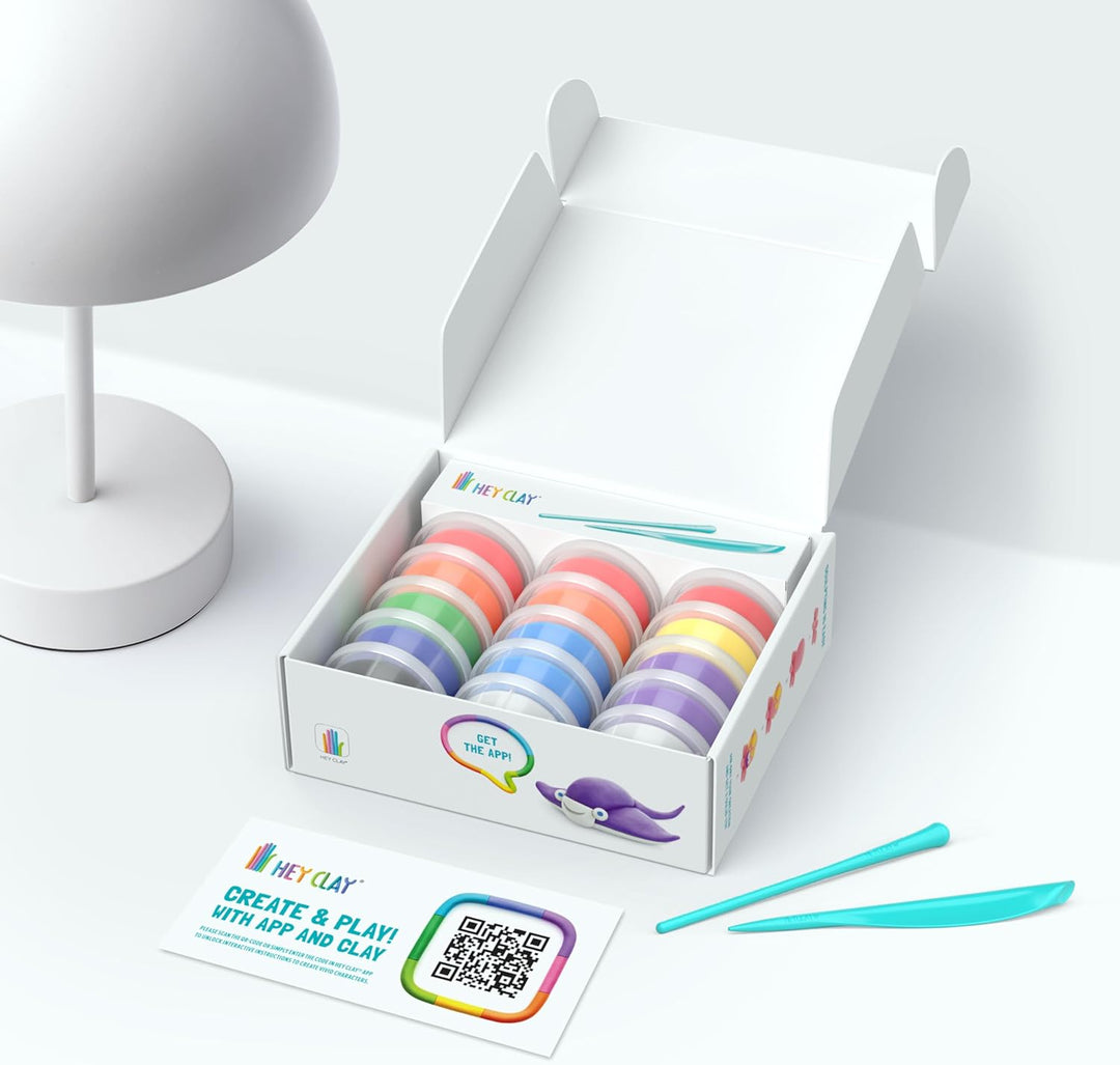 HEY CLAY - 15 Dosen lufttrocknende Knete für Kinder ab 3 Jahren - Kreatives Bastelset - Modelliermas