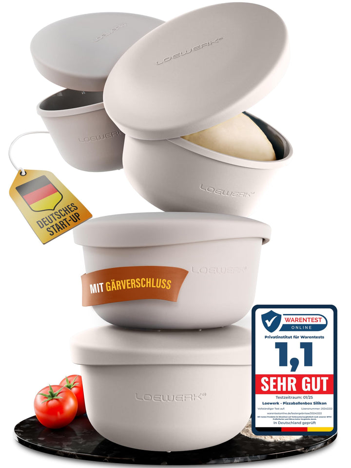 LOEWERK Pizzaballenbox mit Deckel – 4er Set – atmungsaktive Teigbox für perfekten Pizzateig - platzs