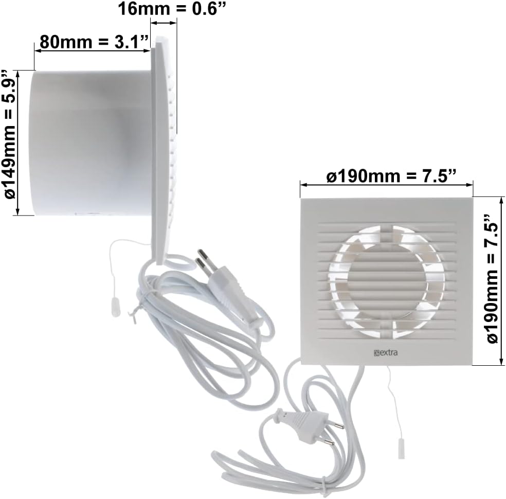 EUROPLAST Ø 150mm Wandventilator Lüfter Abluft Kabel Schalter Ventilator Küche WC Bad - Kunststoff -