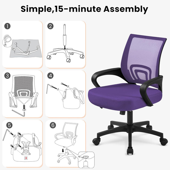 Yaheetech Bürostuhl, Ergonomischer Schreibtischstuhl mit Netzbespannung und Armlehnen, Drehstuhl aus