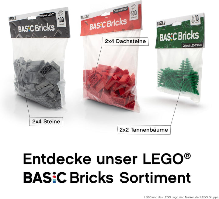 Lego Dachsteine Rot, 100 Stück, 2x4 - Ersatzteile Set für Lego Dächer, Classic Dachziegel Rot | Basi