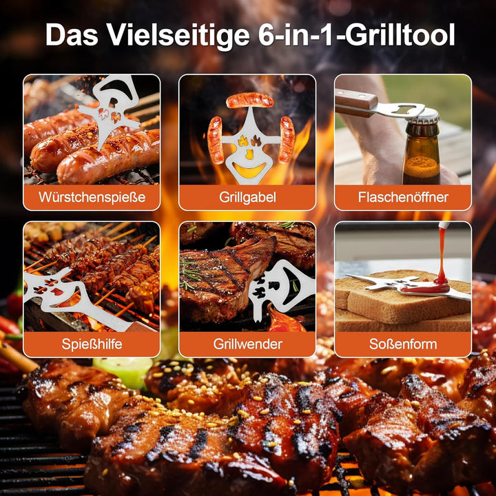 Grillbesteck Set 3-TLG, 8 in 1 BBQ Grillspachtel mit Holzgriff, EdelstahI, 42 * 9.5cm Einzigartige G