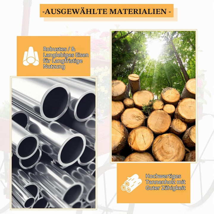 RELAX4LIFE Blumenständer mit 4 Rädern aus Metall, Pflanzwagen aus Massivholz, Holzwagen bis zu 15 kg