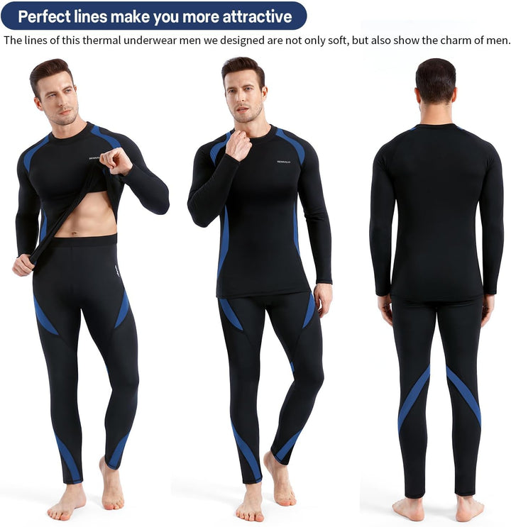 Thermounterwäsche Herren, Skiunterwäsche Winter Thermowäsche Set Funktionsunterwäsche Warm Weich Fun